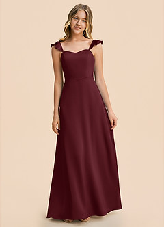 Azazie Mavie Junior Robe Trapèze en Satin extensible Drapé Cabernet image7