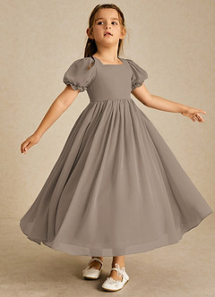 Azazie Joss Flower Girl Dresses Taupe A-Line with Sleeves Chiffon Dress image3