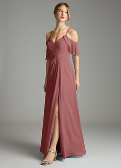 Azazie Dakota Bridesmaid Dresses Amethyst A-Line V-Neck Pleated Chiffon Dress image4