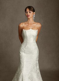 Azazie Renee Wedding Dresses Antique White Mermaid Strapless Floral Jacquard Dress image6