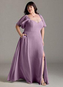 Azazie Chloe Vestidos de damas de honor Vestido de Glicinia de Gasa de Corte en A con Escote de Corazón image10