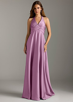 Azazie Tessie Robes de demoiselle d'honneur Robe Trapèze en Satin extensible Plissée Glycine image3