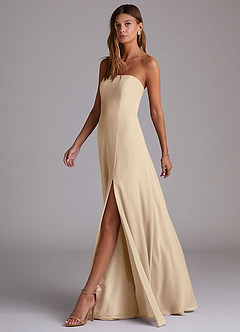 Azazie Wren Bridesmaid Dresses Champagne A-Line Side Slit Chiffon Convertible Dress image4