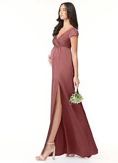 Azazie Allessia Maternity Bridesmaid Dresses A-Line Pleated Stretch Satin Floor-Length Dress image3
