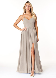Azazie Dominic Bridesmaid Dresses Frost A-Line V-Neck Pleated Chiffon Dress image1