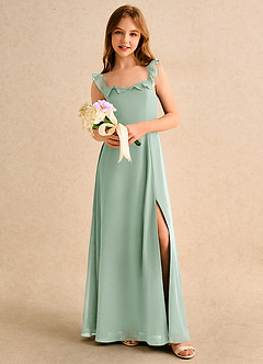 Azazie Chip Girls Formal Abiti da Ragazza di Fiori Abito A-Line in Chiffon Senza Maniche Agave image5