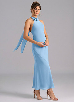 Azazie Velli Brudtärnklänningar Klä av Sjöjungfru i Chiffong Hög hals Puderblå image3