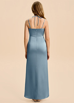 Azazie Nova Junior Dusty Blue A-Line Pleated Stretch Satin Dress image2