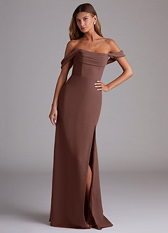 Azazie Saige Bridesmaid Dresses Espresso A-Line Off the Shoulder Chiffon Convertible Dress image4