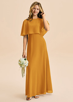 Azazie Maris Junior Abito A-Line in Chiffon Caramello image1