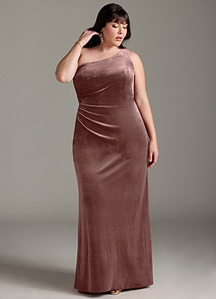 Azazie Argan Bridesmaid Dresses Espresso A-Line One Shoulder Pleated Velvet Dress image8