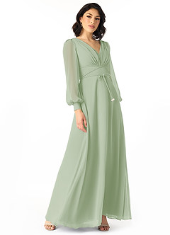 Azazie Sage Final Sale Dusty Sage A-Line Long Sleeve Chiffon Dress image1