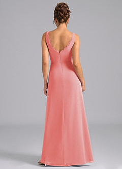Azazie Bernice Bridesmaid Dresses Coral A-Line Pleated Chiffon Dress image2