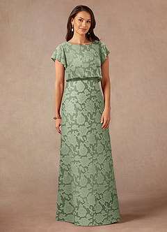Azazie Lehi Mother of the Bride Dresses Dusty Sage A-Line Boatneck Floral Burnout Dress image3