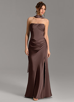 Azazie Nicki Bridesmaid Dresses Ganache Sheath Corset Stretch Satin Dress image1