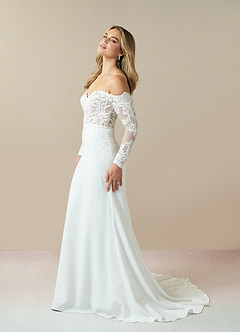 Azazie Danea Wedding Dresses Diamond White Nude Mermaid Off the Shoulder Stretch Crepe Dress image4