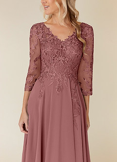 Azazie Noella Mother of the Bride Dresses Desert Rose A-Line V-Neck Lace Chiffon Dress image6