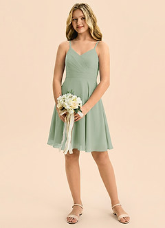 Azazie Avelina Junior Dusty Sage A-Line Pleated Chiffon Dress image1