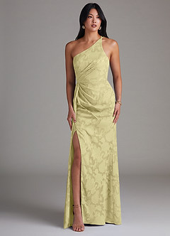 Azazie Mika Brautjungfernkleider Etui One-Shoulder Blumen-Burnout Kleid Zitronensorbet image3