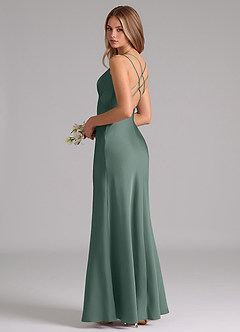 Azazie Suttona Bridesmaid Dresses Sea Moss A-Line Pleated Stretch Satin Dress image1