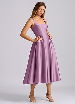 Azazie Amalie Bridesmaid Dresses Wisteria A-Line Pleated Stretch Satin Dress image4
