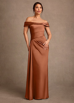 Azazie Beah Mère de la mariée Robes Robe Fourreau en Satin extensible Épaule décolletée Cuivre image1