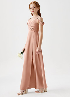 Azazie Ocean Junior Robe Trapèze en Satin extensible Épaule décolletée Or Rose image3