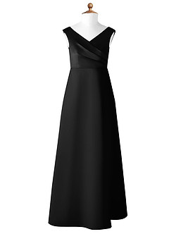 Azazie Sadia Junior Black A-Line Pleated Matte Satin Dress image6