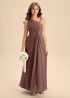 Azazie Brooke Junior Espresso A-Line Side Slit Chiffon Dress image1