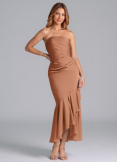 Azazie Danie Abiti da Damigella Abito Tubino in Chiffon Senza Cinturino Bronzo image3