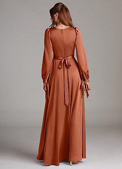 Azazie Leonia Bridesmaid Dresses Cedar Rose A-Line Long Sleeve Stretch Satin Dress image2