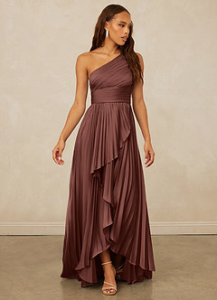 Christian Siriano Bridal for Azazie 1008 Bridesmaid Dresses Espresso A-Line One Shoulder Stretch Satin Dress image3