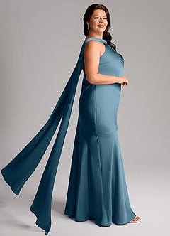 Azazie Kinsley Vestidos de madrinha de casamento Vestido Bermudas de Cetim elástico de sereia com Fenda Lateral image10