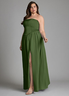 Azazie Cadence Bridesmaid Dresses Olive A-Line Corset Stretch Satin Convertible Dress image14
