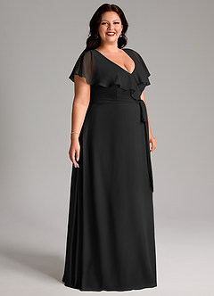 Azazie Lainey Vestidos de damas de honor Vestido de Negro de Gasa de Corte en A con Con bolsillos image4