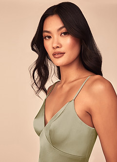Azazie Dottie Bridesmaid Dresses Moss Green A-Line Stretch Satin Dress image6