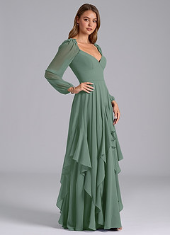 Azazie Karan Bridesmaid Dresses Eucalyptus A-Line Long Sleeve Chiffon Dress image5
