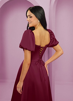 Barbie ♥ Azazie Bridesmaid Dresses Mulberry A-Line Ruched Stretch Satin Dress image6