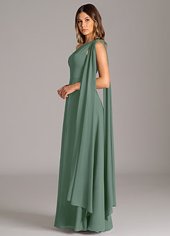 Azazie Tella Vestidos de damas de honor Vestido de Eucalipto de Gasa de Corte en A con Hombro unilateral image5