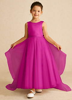 Azazie Pumpkin Flower Girl Dresses Fuchsia A-Line Convertible Tulle Dress image2