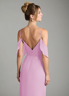 Azazie Alexys Bridesmaid Dresses Candy Pink Sheath Off the Shoulder Chiffon Dress image2