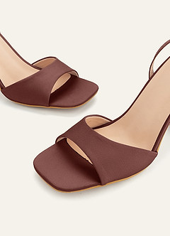 front Matching Color Stretch satin Square Toe Block Heels