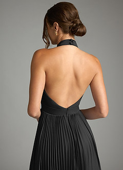 Azazie Zienna Final Sale Dusty Blue A-Line Pleated Stretch Satin Dress image7