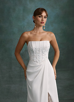 Azazie Shera Hochzeitskleider A-Linie Schulterfrei Satin mit Krepprücken Kleid Diamantweiß image6