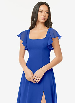 Azazie Bondi Robes de demoiselle d'honneur Robe Trapèze en Mousseline de soie Volant Bleu Roi image6