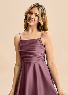 Azazie Miko Junior Amethyst A-Line Pleated Stretch Satin Dress image8
