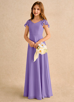 Azazie Nari Girls Formal Flower Girl Dresses Tahiti A-Line with Sleeves Chiffon Dress image3