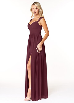 Azazie Cleobella Robes de demoiselle d'honneur Robe Trapèze en Mousseline de soie Dentelle en forme de cœur Cabernet image4