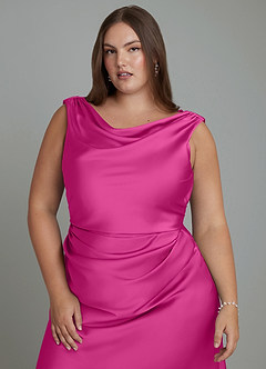 Azazie Kieryn Robes de demoiselle d'honneur Robe Sirène en Satin extensible Plissé Fuchsia image11