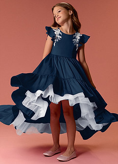 Barbie ♥ Azazie Flower Girl Dresses Dark Navy A-Line Lace Stretch Satin Dress image2